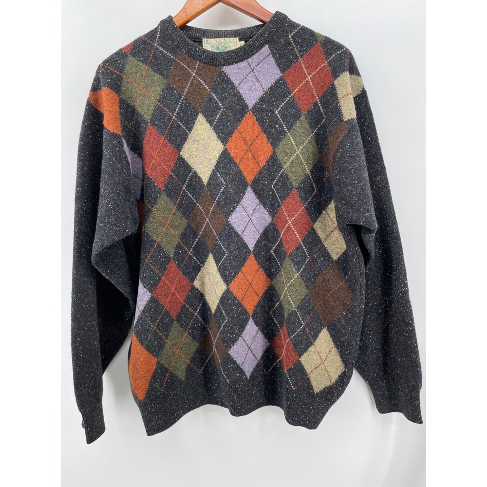 Vintage Blarney Woollen Mills Argyle Sweater Mens Large 100% Lambswool Ireland